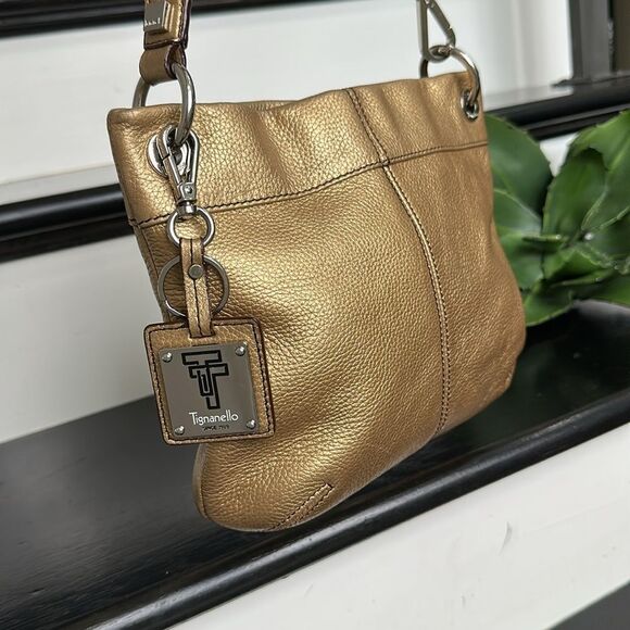 Tignanello Metallic Gold Leather Crossbody Purse | Soft Pebbled Shoulder Bag - Picture 6 of 13